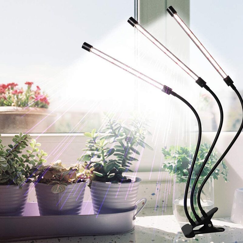 Luz de cultivo para plantas de interior, luces con Clip Phytolamp, cuello de cisne Flexible y ajuste de temporizador, 4/8/12H,5 niveles regulables