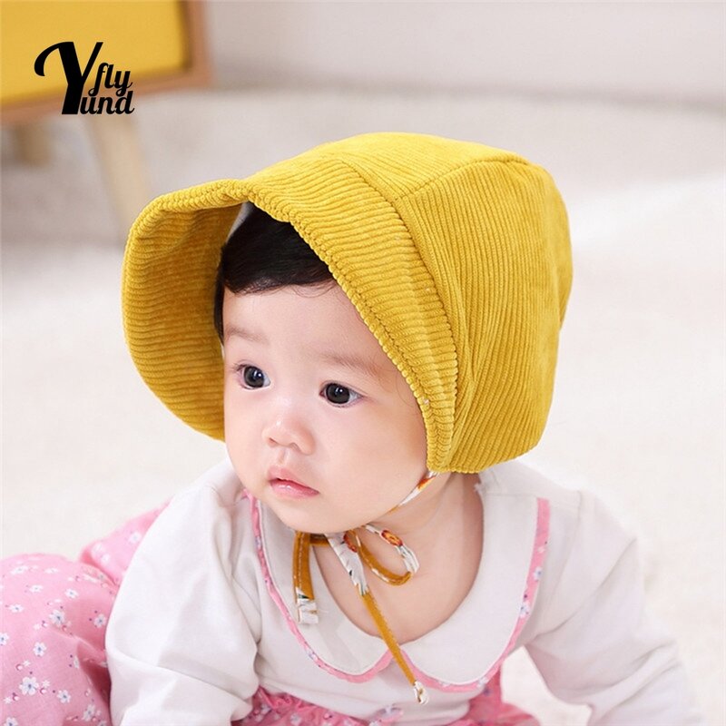 Yundfly-子供用の快適な綿の帽子,子供用アクセサリー,無地のストライプのコーデュロイ帽子,写真撮影用アクセサリー