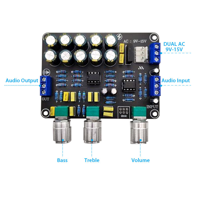Placa de preamplificador Dual NE5532, ecualizador de Audio, preamplificador de agudos bajos, Control de tono, módulo de preamplificador DIY, novedad