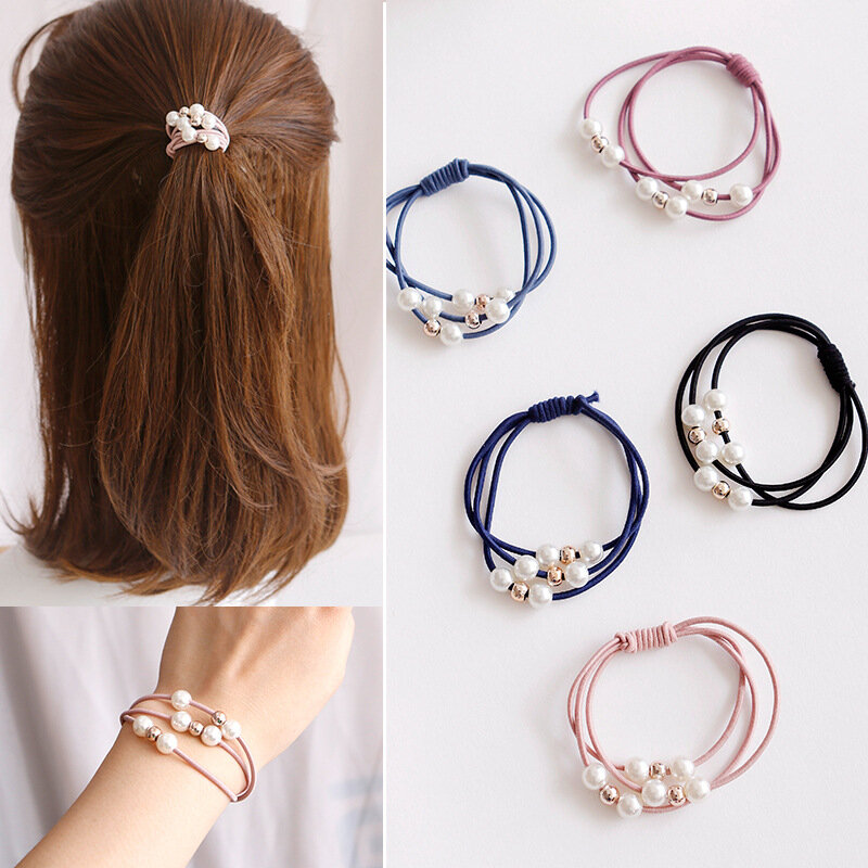 50pcs Pearl Elastic Hair Bands Multilayer Hair Ring Ponytail Holder Headband Rubber Band for Women Girls Hair Accessories