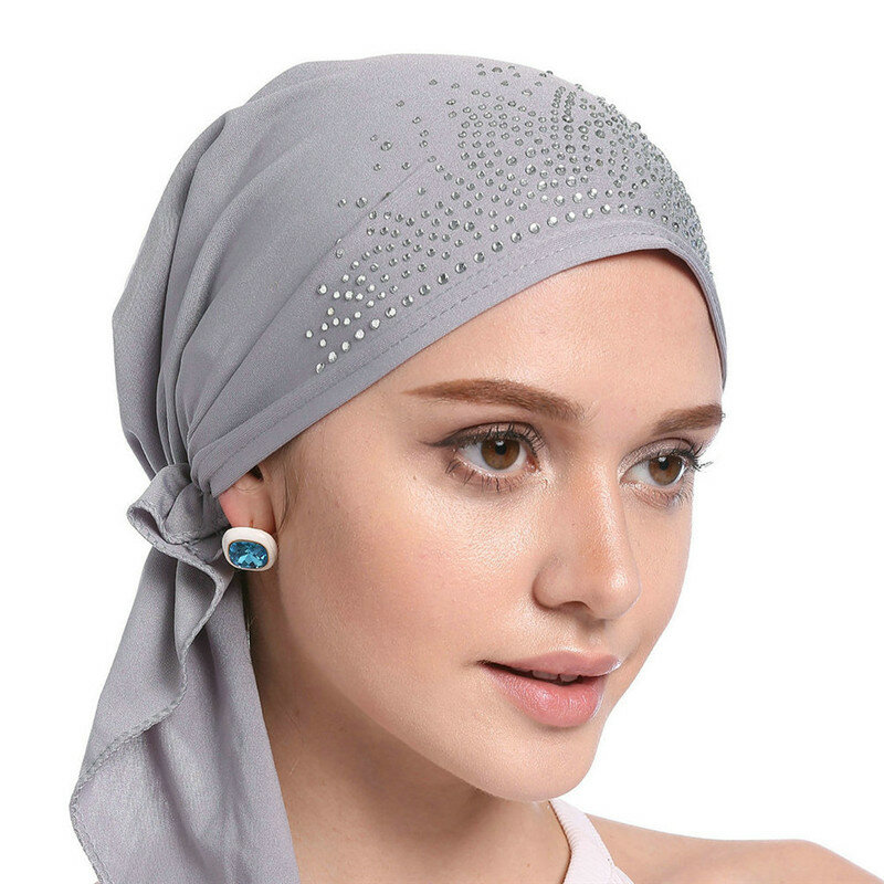 2020 moda muzułmańska chustka na głowę kapelusz cienki lato wewnętrzny hidżab czapki Solid Color diament Turban dla kobiet Bonnet indie Headwrap kapelusze