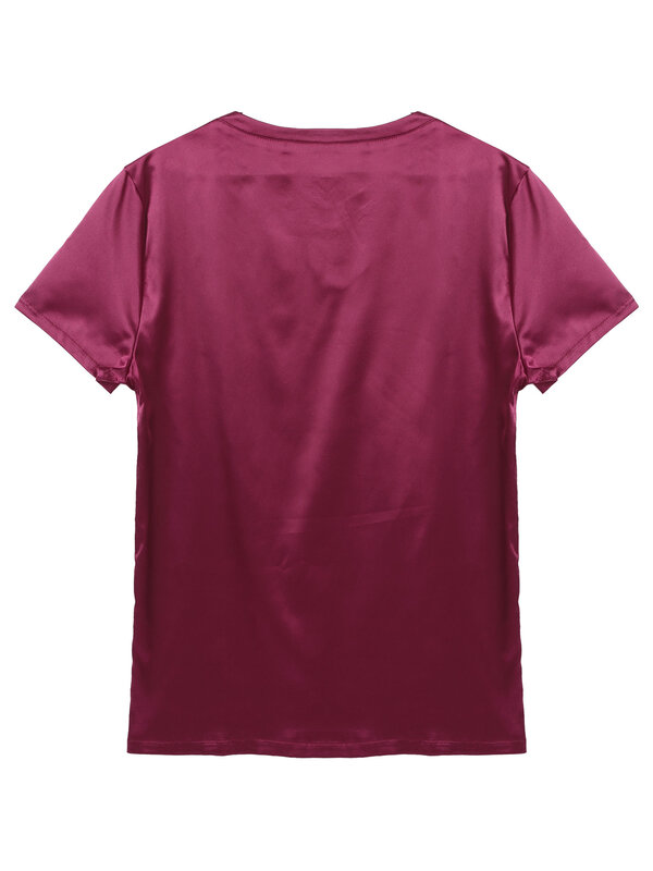 Camiseta de dormir de satén para hombre, ropa de dormir, Top de verano, informal, de manga corta, color sólido