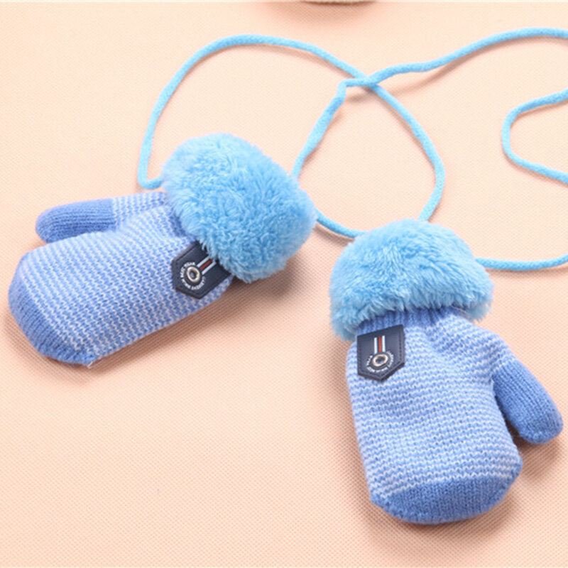 0-3 anos bebê inverno crianças luvas de malha meninos corda quente dedo cheio luvas para crianças acessórios de vestuário