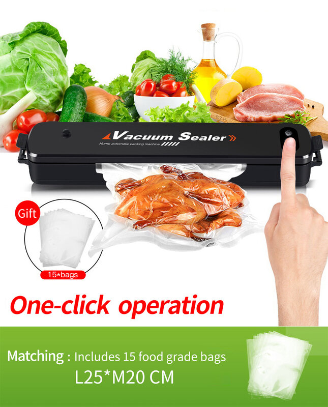 Food Vacuum Sealer Vacuümzak Sluitmachine Elektrische Vacuüm Pouch Verpakking Machine Vis Fruit Vlees Verpakker Met 15 Pc Zakken gratis