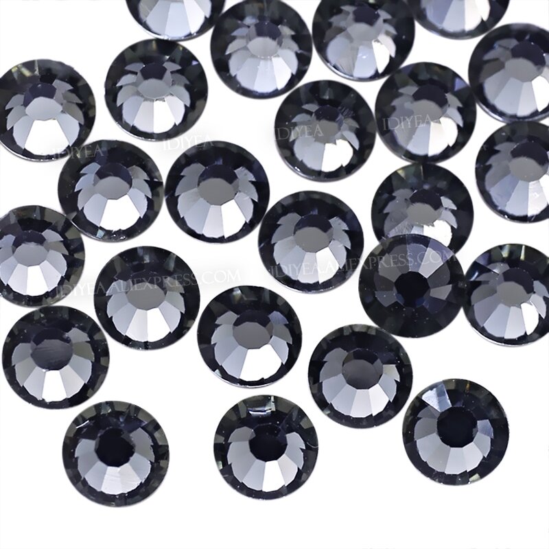 Diamante Negro para decoración de uñas, diamantes de imitación, cristales brillantes, joyería sin HotFix, strass, SS3, SS4, SS5, SS6, SS10, SS20, SS30