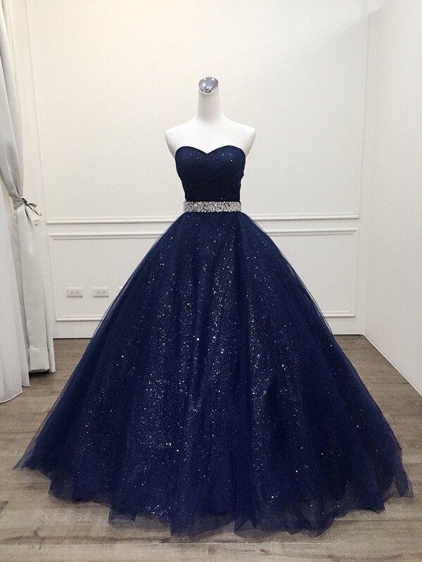 Vestido De Noiva Luxury Navy blue Bling Bling Princess Ball Gown abito da sera Plus Size Robe De Mariage su misura