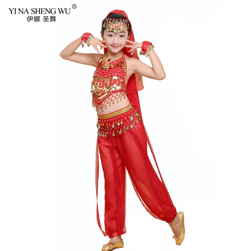 Детские стандартные Восточные Танцевальные костюмы для девочек, Египетский Болливудский индийский танцевальный костюм, индийский танцевальный набор из 6 цветов