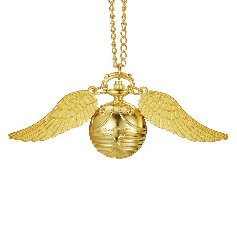 Antique Mini Smooth Wings Snitch Pocket Watch Necklace Chain Pendant Golden Quartz Pocket watch Gift Relogio