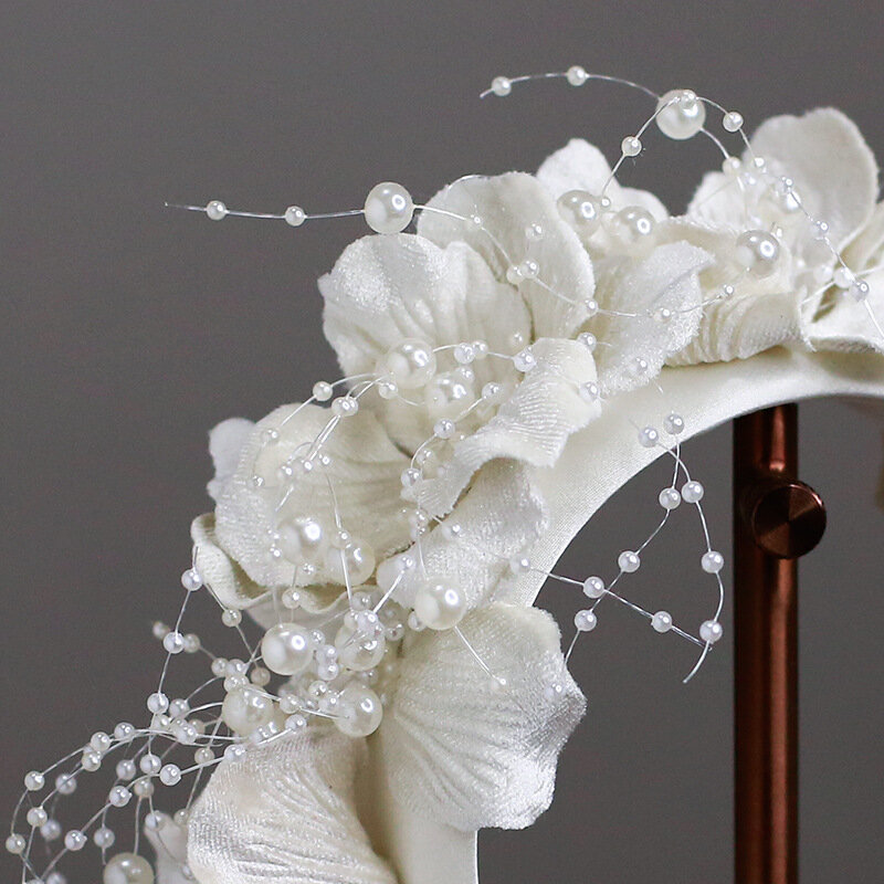 Diadema de flores blancas francesas para mujer, tiara elegante, accesorios para el cabello para novia de boda