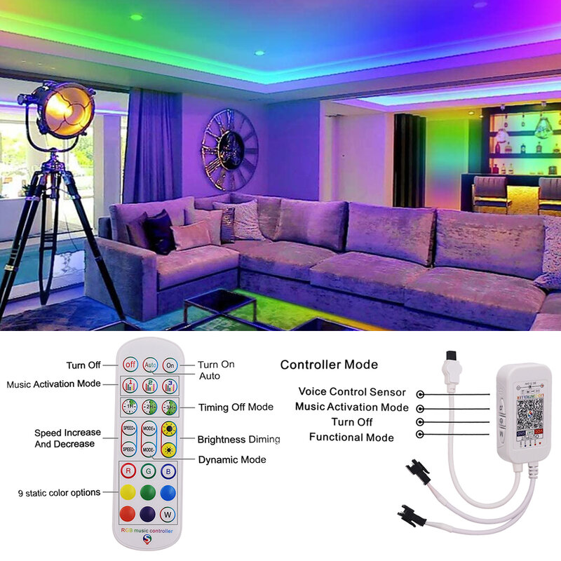 Controlador infrarrojo RGB de 24 teclas, Control remoto por aplicación Bluetooth para tira de luces LED ambiental WS2812B WS2811, 5V, 12V, 24V CC
