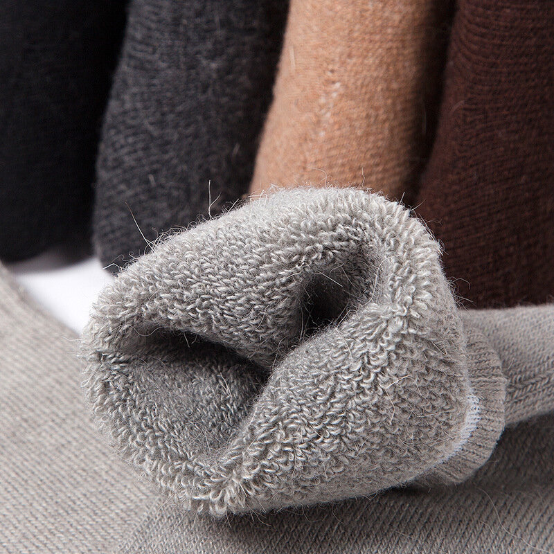 5Pairs Ultra-thick Wool Socks Men Pure Color Korean Style Men's Wool Socks Warm Winter Men's Simple Solid Cotton Socks Male