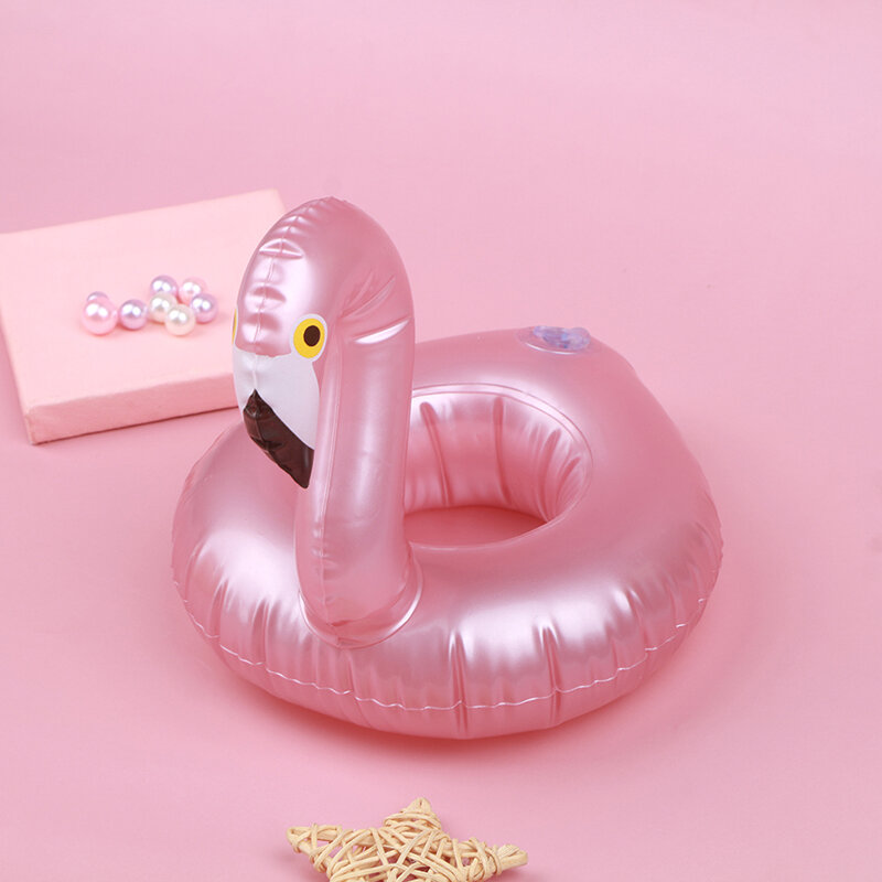 Mini boia inflável de flamingo para piscina, brinquedo flutuante com suporte de copo para bebidas, anel de natação para festas