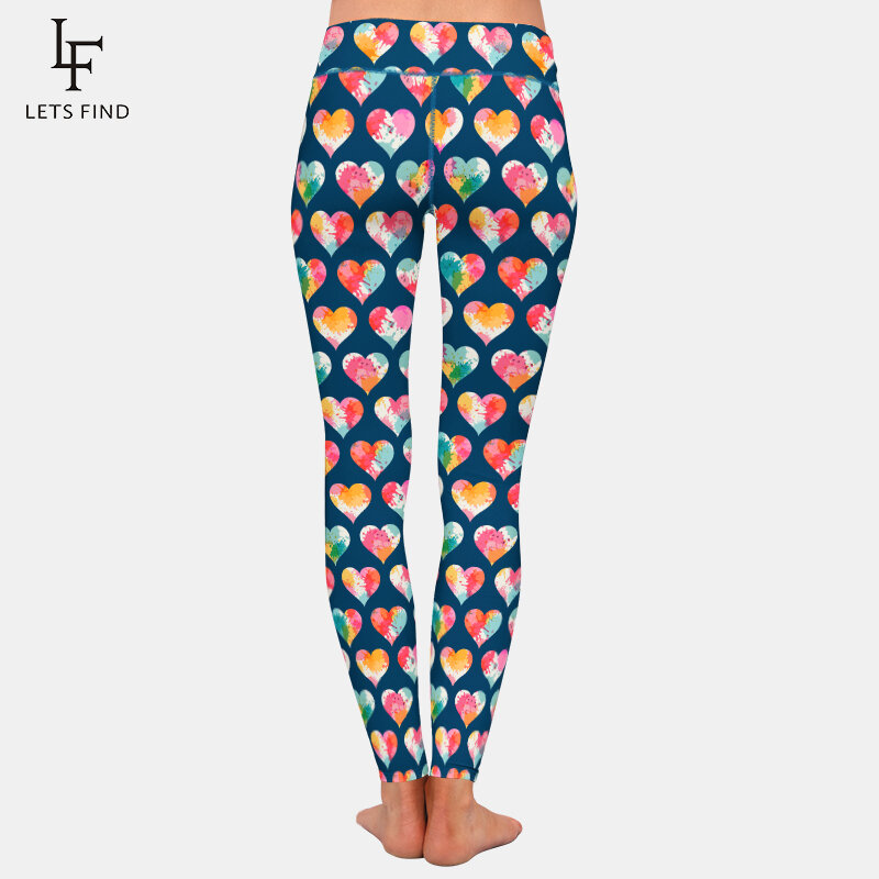 LETSFIND 2021 Fashion 3D Sweet Valentine Pattern e Hearts Print Leggings da donna Leggings morbidi per il Fitness a vita alta