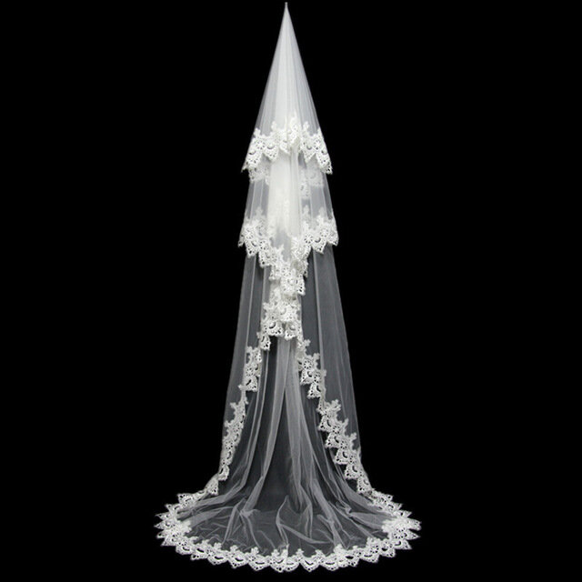 Eightale 3m véu de casamento renda apliques borda tule véu noiva branco marfim acessórios de casamento