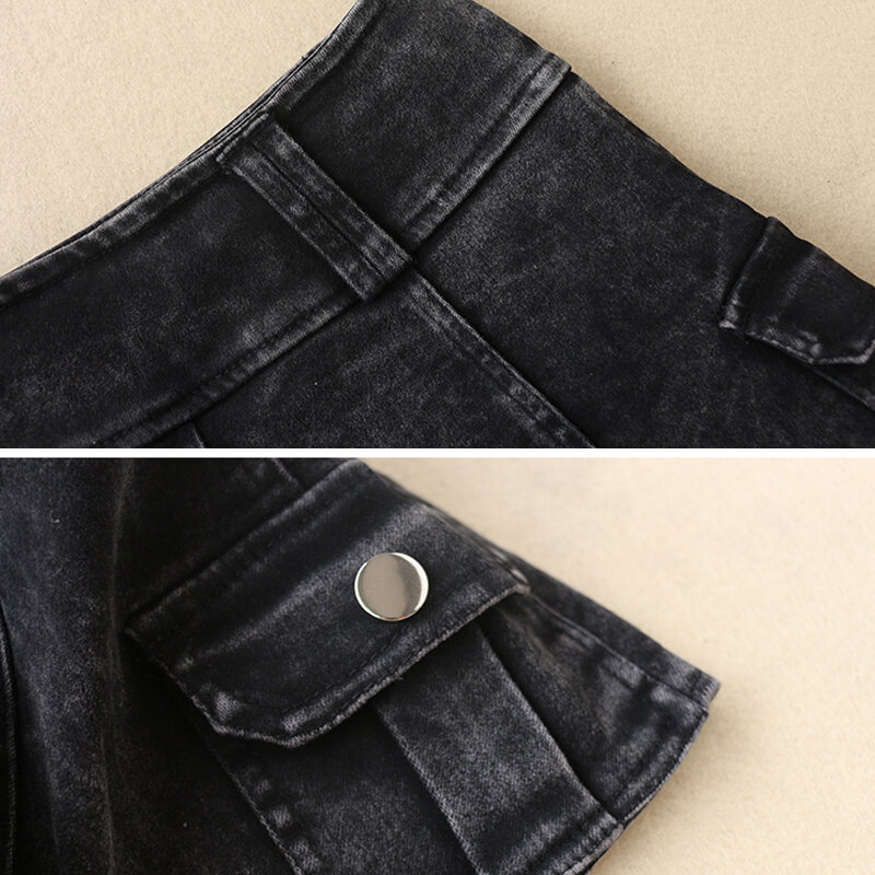 Mini jupe en jean décontractée pour femme, jupes taille moyenne, noir et blanc, poche assortie, jupe en jean femme, mode Y2K, été 2023