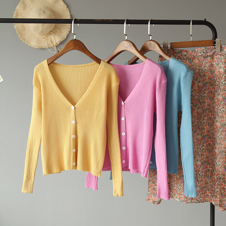 MONMOIRA, однобортный вязаный кардиган ярких цветов, Женский французский Повседневный трикотажный базовый укороченный свитер, кардиган cws0314