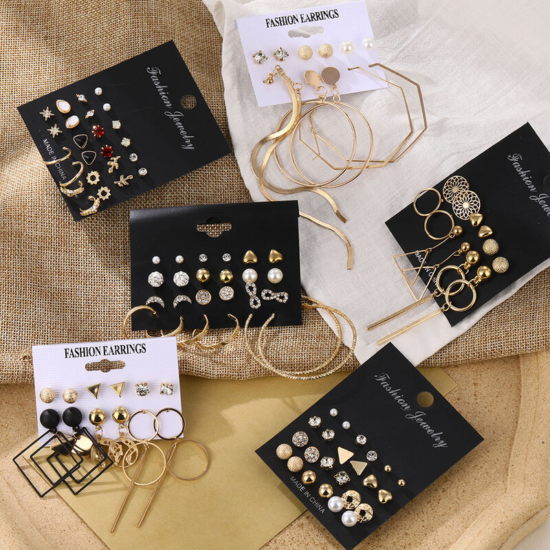 Orecchini da donna di moda Set orecchini a bottone in cristallo di perle per donna 2020 orecchini a nappa con fiore rotondo geometrico Boho gioielli Punk
