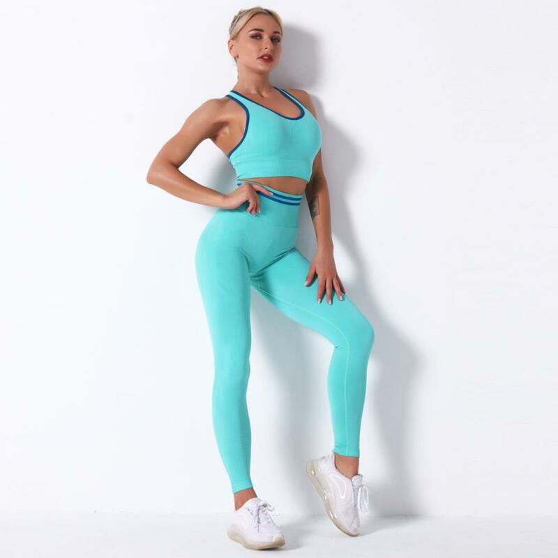 Женский спортивный костюм для йоги, комплект из 2 предметов, Леггинсы пуш-ап, спортивный бюстгальтер с высокой талией, штаны для йоги