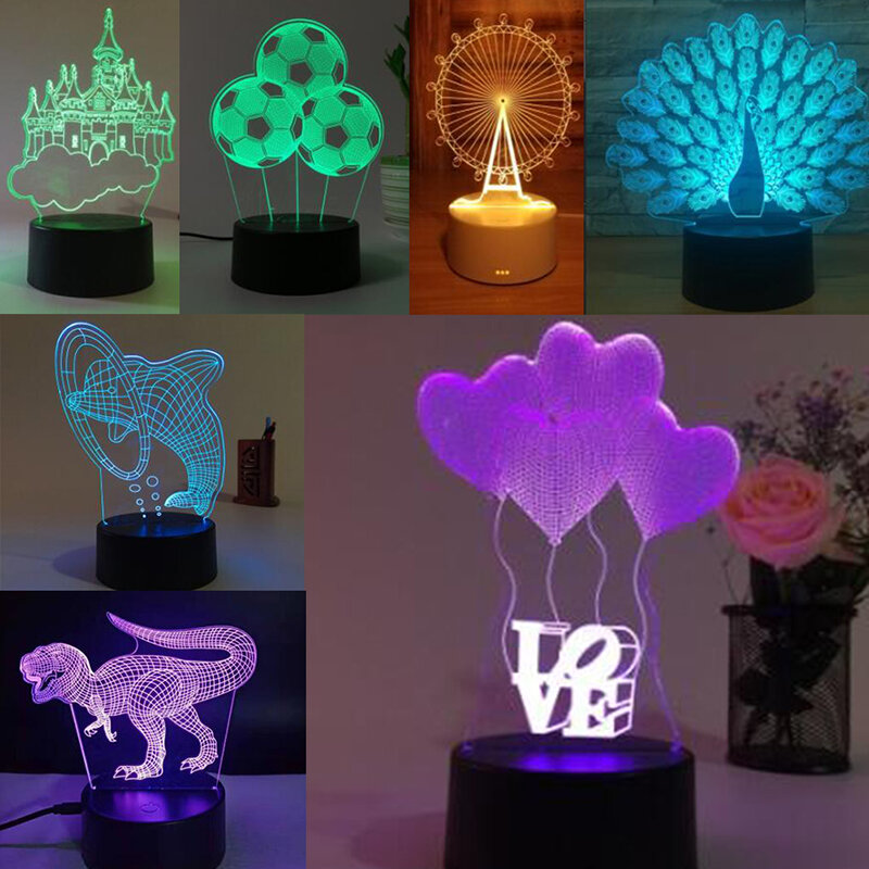 1 Uds. Nueva lámpara de ilusión 3D RGB LED luz nocturna Panel acrílico para niños dibujos animados regalos