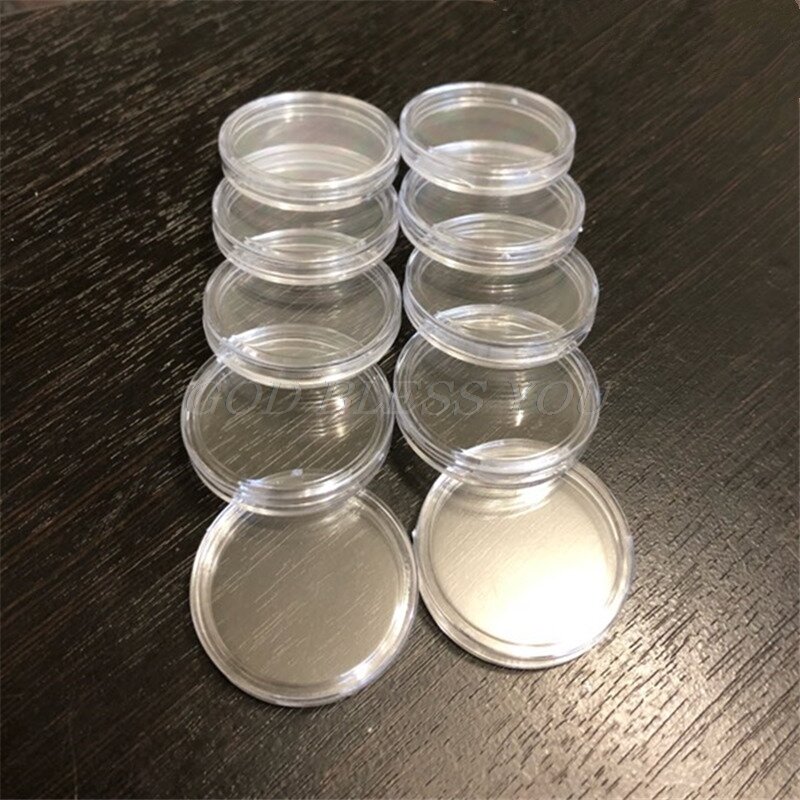 10 cápsulas de plástico transparente redondas pequeñas para monedas, caja de 18/19/20/21/22/23/24/25mm/26mm/27mm/28mm/30mm/35mm, 10 unidades/37mm/38mm/40mm/50mm