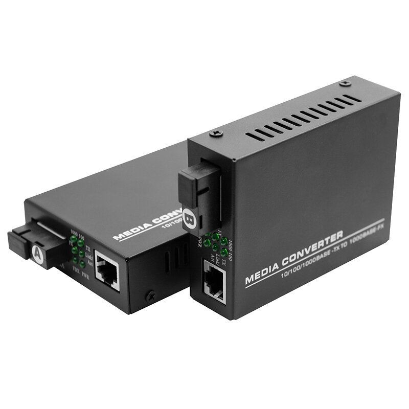 Een Paar Self-Adaptieve 10/100/1000M Fast Ethernet Fiber Optische Media Converter Single Mode 20 km Sc Connector