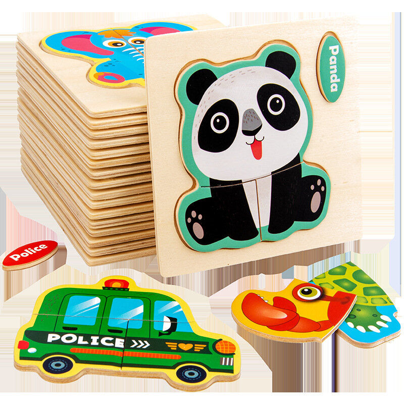Giocattolo in legno per bambini Puzzle 3D cartone animato di piccole dimensioni Puzzle per animali bordo per bambini giocattoli educativi per l'apprendimento precoce per regali per bambini