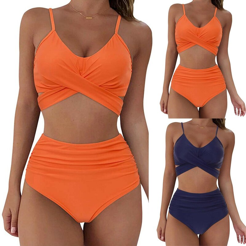 Bathing Suit Women's Summer Sexy Solid Color Split Two-piece Halter Bikini Swimsuit Sexy Hot Women's Swimwear 2023 Ropa De Mujer