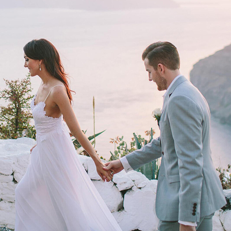 2022 Spaghetti Straps Beach Wedding Dresses Robe de soiree Vintage Elegant Lace with Chiffon Bridal Gowns Plus Size