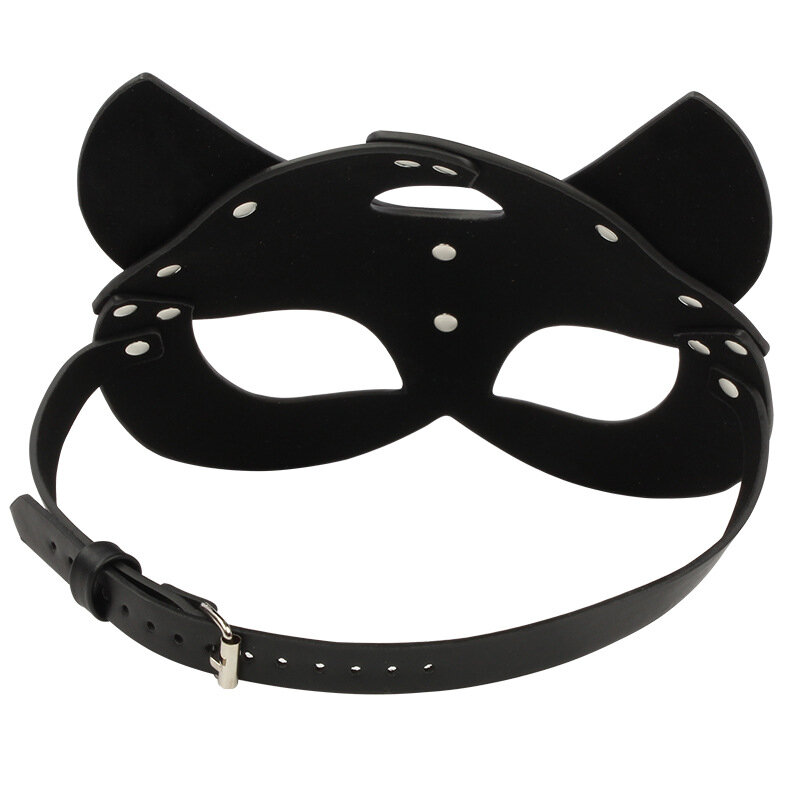 BDSM Sex PU Leather Catwoman Cosplay Mask Bdsm Fetish Sex Toys Erotic Latex Rabbit Mask With Collar Women Masquerade Party Mask