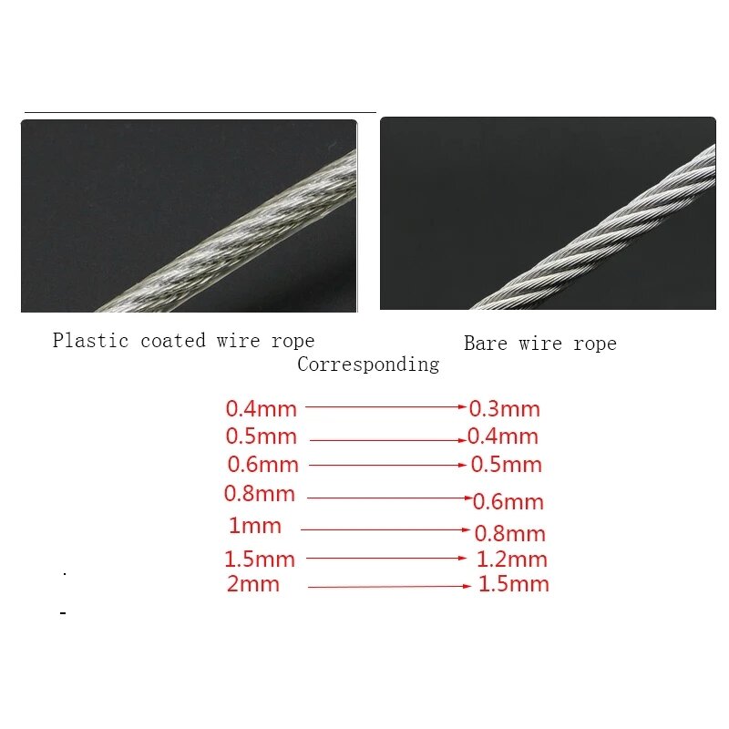 50 meters 0.5-3mm PVC Coated Flexible Steel Stranded Wire Rope Soft Cable Transparent Stainless Steel Clothesline