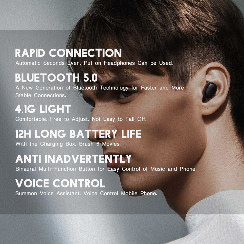 Original Xiaomi Redmi Airdots TWS Wireless Bluetooth Earphone Stereo Bass with Mic Handsfree Bluetooth 5.0 AI Control