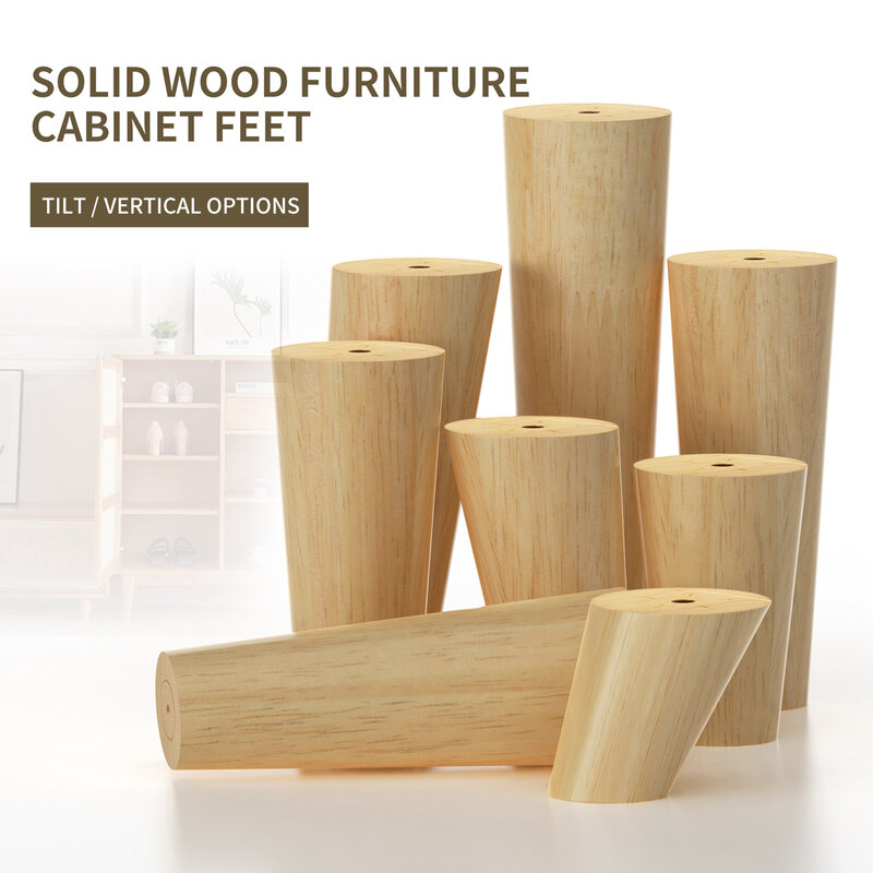 Patas de madera maciza para muebles, patas rectas/oblicuas, patas de cono para sofá, mesa de gabinete y silla, pies de repuesto con tornillos, 6-25cm, 1 pieza