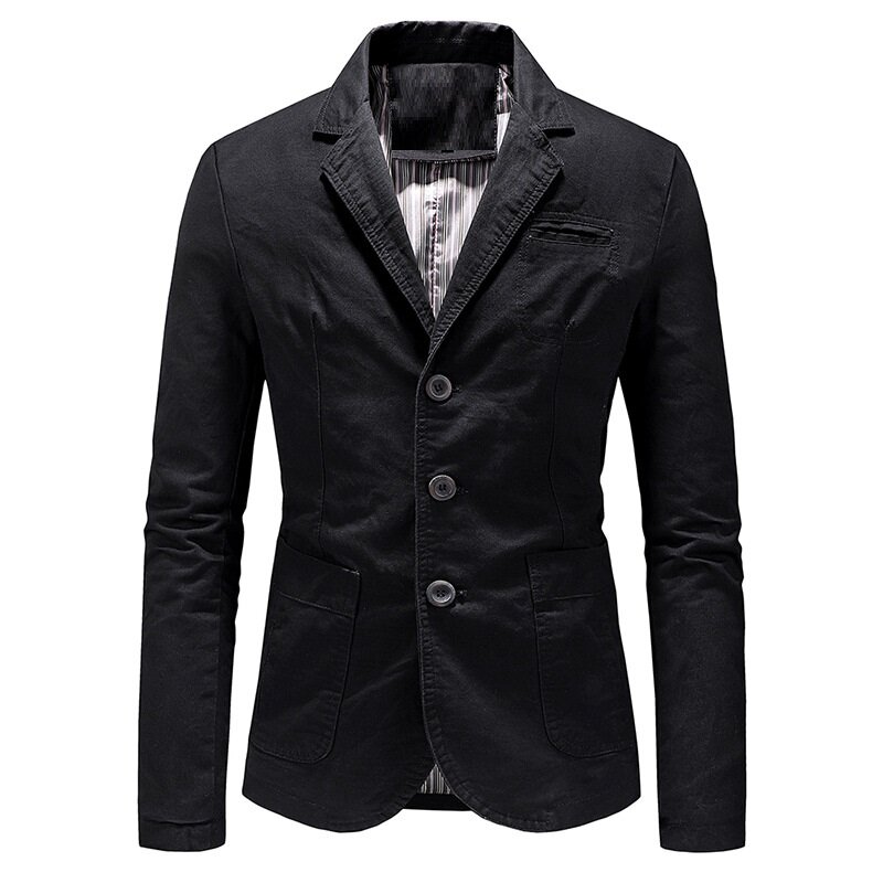 Blazer à simple boutonnage pour hommes, veste mince, vêtements d'extérieur décontractés en coton trempé, manteau de printemps et d'automne