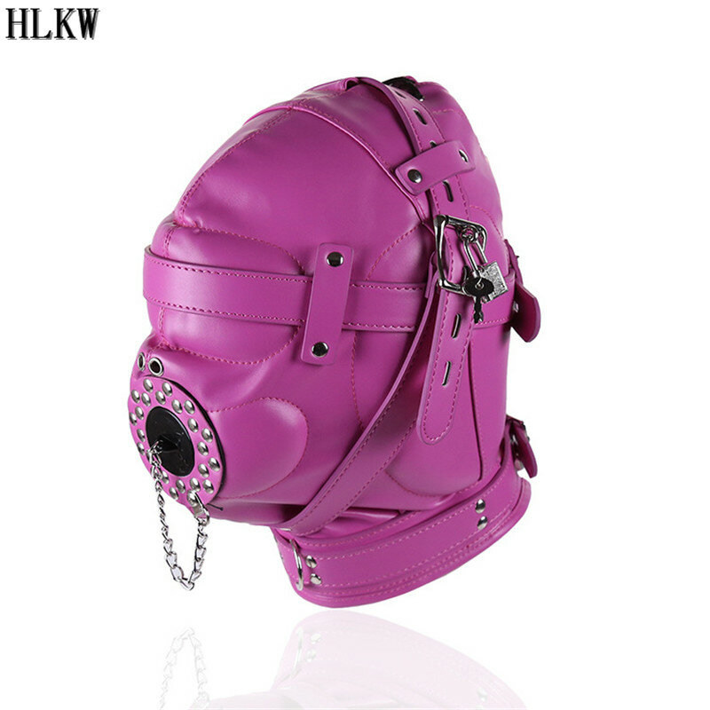 Fetish Sex Mask Bdsm Bondage Sexy Headgear Open Mouth Gag Blindfold Leather Restraint Hood Mask Sex Toys for Couples Adult Game