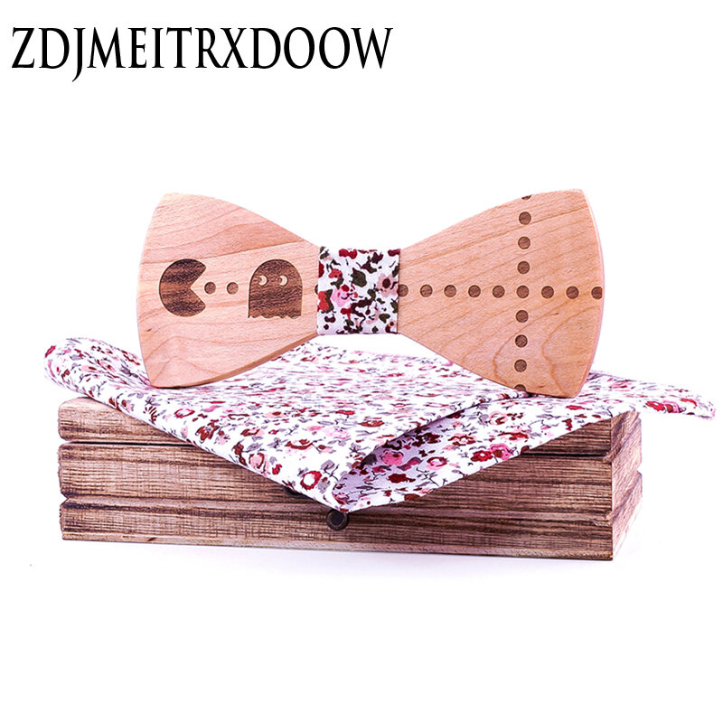 Engraving Greedy game Men's Wooden Bow Ties Novelty Handmade Neckwear Business Butterfly Wedding Party Bowtie High Quality