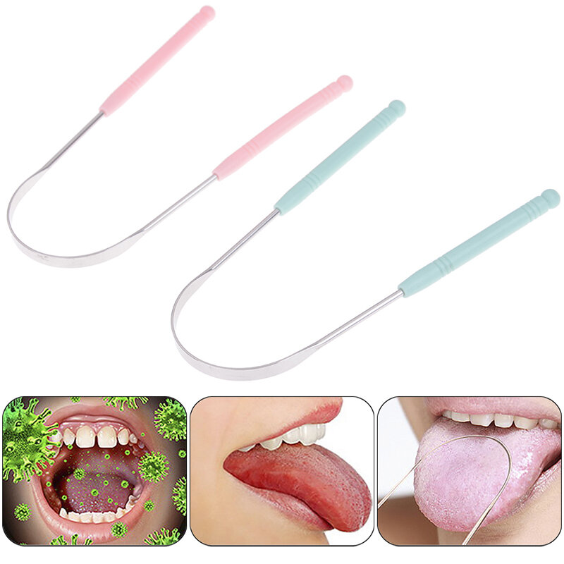 Coated Tongue Toothbrush Dental Oral Hygiene Care Tools Stainless Steel Tongue Scraper Cleaner Fresh Breath Cleaning