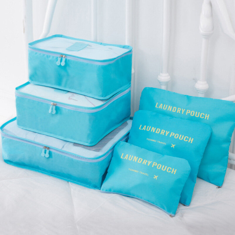 6 pçs/set organizador de embalagem de bagagem conjunto saco de malha de viagem no saco organizador de bagagem embalagem saco de cosméticos organizador para roupas