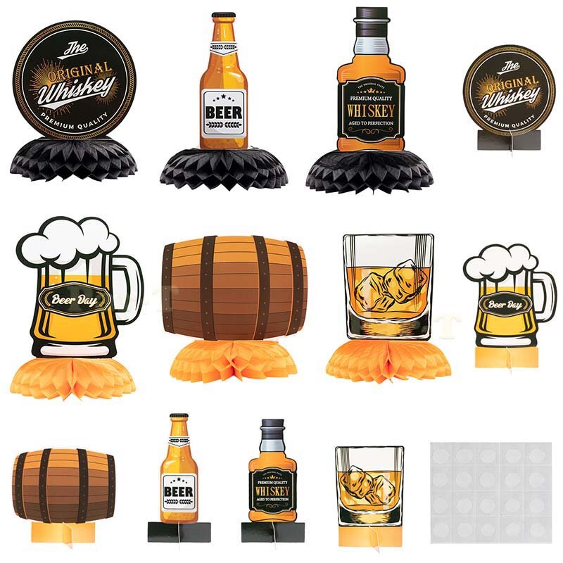 12Pcs Whiskey Honeycomb Balls Table Topper Party Supplies Beer Festival Centerpieces Desktop Decor Photo Props for Adults Kids