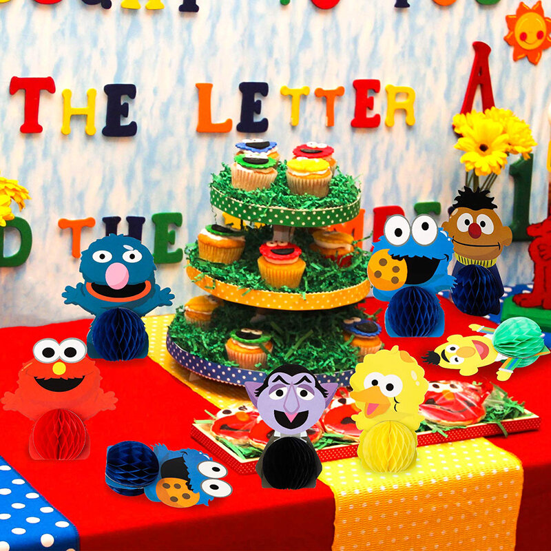 Centro de mesa de nido de abeja de sésamo, decoración de monstruo, suministros de fiesta temática, accesorios de fotomatón para cumpleaños de niños, 7 piezas