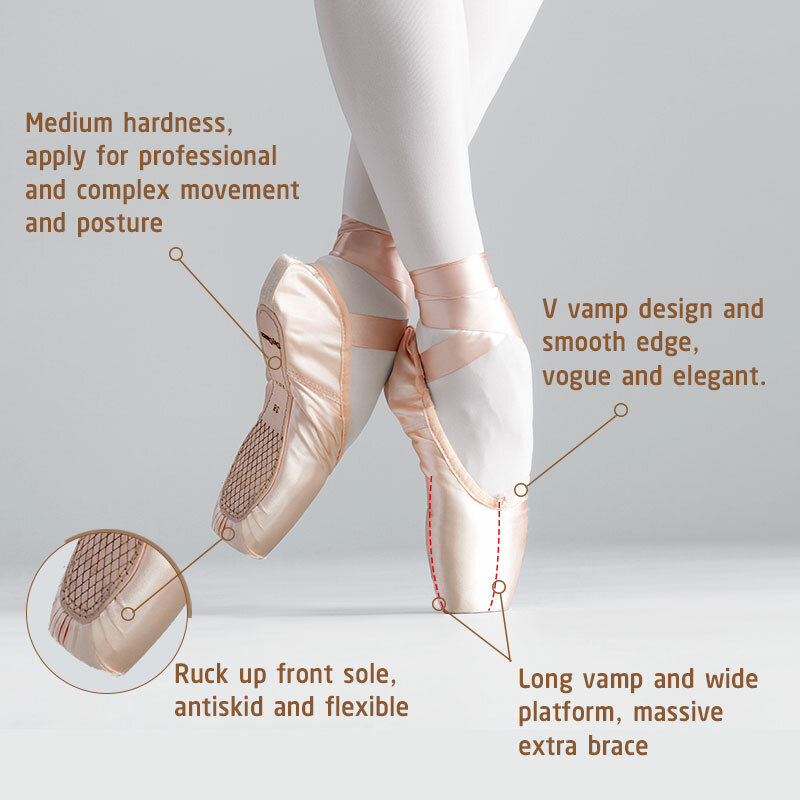 Merah Balet Pointe Sepatu Satin Penari Balet Sepatu Balet Gadis Wanita Balet Dansa Pakaian Kursus Latihan Kinerja Swan Lake
