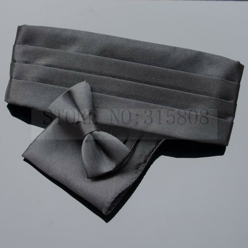 Черный Регулируемый атласный Подростковый Костюм для мальчиков квадратный Карманный галстук-бабочка с поясом эластичный пояс Ikepeibao