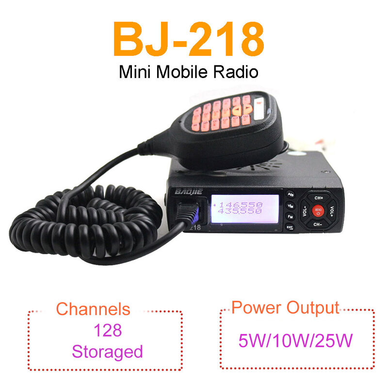BAOJIE-Mini Walkie Talkie móvil para coche, dispositivo de alta potencia de 25W, banda Dual UV, 136-174-470MHz y 400, Radio FM, envío desde Polonia, España, BJ-218