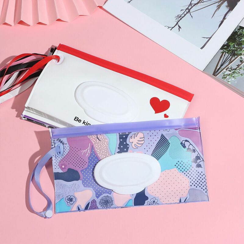 Fashion Portable Wet Wipes Bag Flip Cover Snap-Strap Cosmetic Pouch Tissue Box Carrying Case Baby Product Stroller Accessories