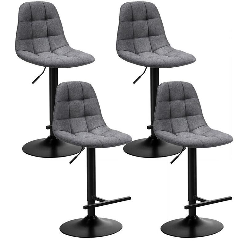 Set of 4 Adjustable Bar Stools Swivel Counter Height Linen Chairs with Back