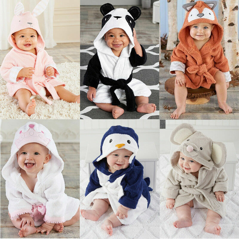 Cute Boys Girls Animal Ears Bathrobe Hooded Bath Robes Towel Infant Baby Long Sleeve Hoodies Belt Bathing Robes Sleepwear 0-5Y