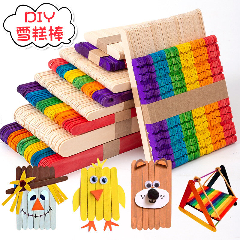 Palitos de helado de Color primario palitos de helado de Color hechos a mano juguetes de rompecabezas pequeños palos de madera