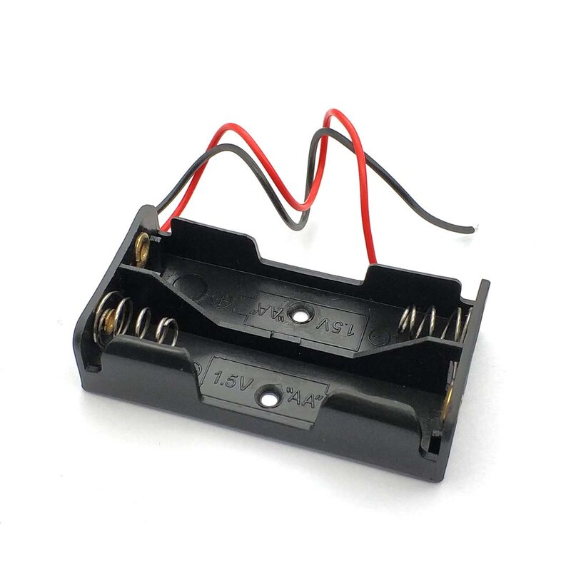 Czarne plastikowe 2 * AA pojemnik na baterie Case 2 gniazdo sposób DIY baterie zacisk mocujący pojemnik z drut ołowiany Pin AA 1.5V