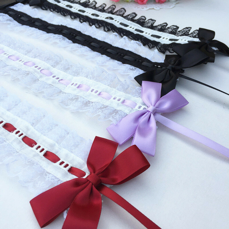 Diadema de lolita, accesorios para el cabello, diadema de encaje dulce KC, lazo de cinta oscura