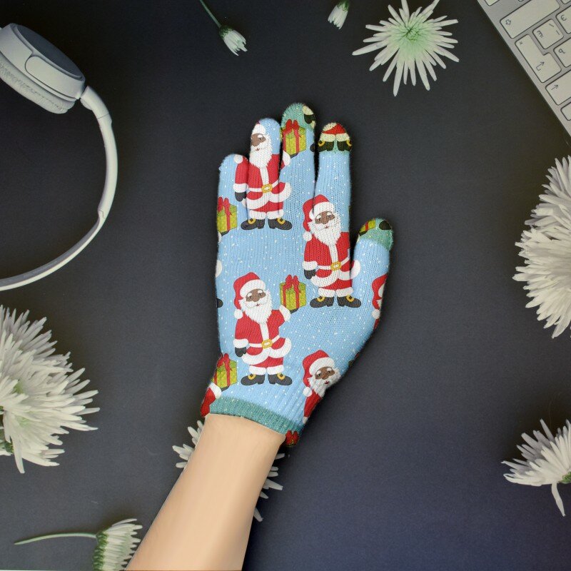 Красные варежки с мультяшными рисунками для женщин и мужчин, зимние перчатки с 3D рисунком, вязаные варежки для сенсорного экрана телефона, удобные зимние перчатки