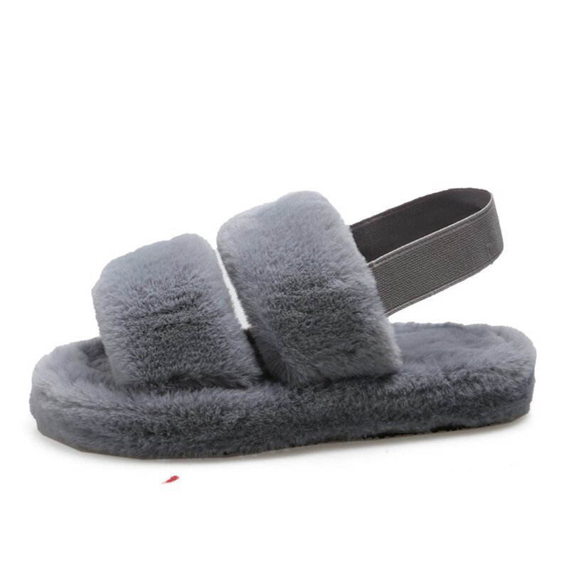 Fur Slippers Women Sandals Home Fluffy Slides 2020 Casual Furry Flats Sweet House Indoor Slippers Shoes Woman Plus Size 36-43